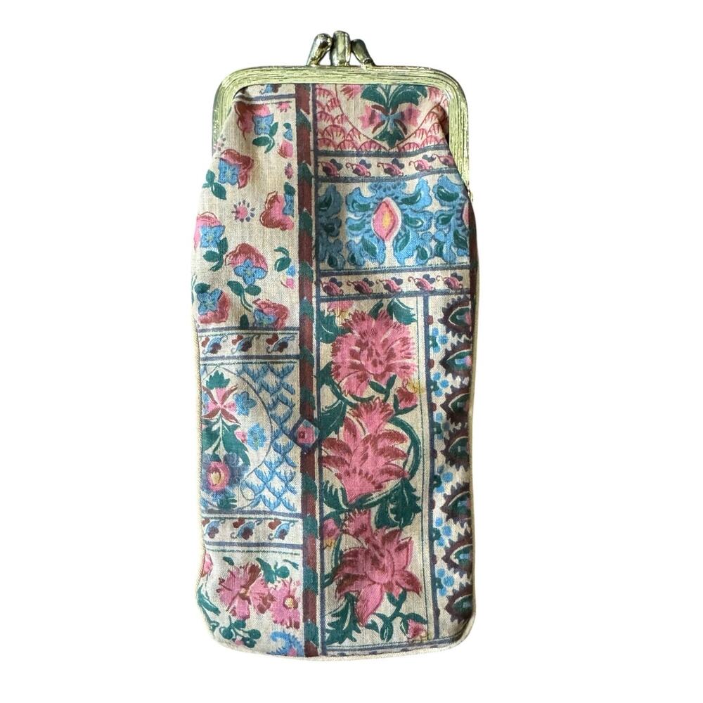 Vintage Celebrity Cigarette Case Pouch Fabric Floral Kiss Lock Glasses‎ USA Made